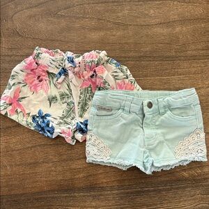 Jessica Simpson Pink Blue Floral Short & Light Aqua Lace Trim Denim Short